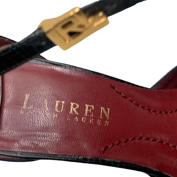 LAUREN Ralph Lauren Reptile Embossed Leather T-Strap Heels - Picture 7 of 11